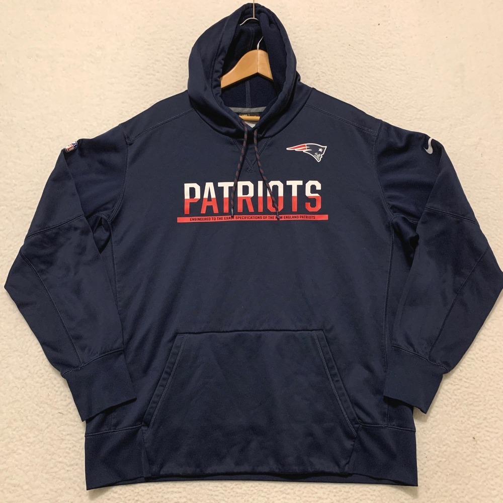 Nike New England Patriots Therma-FIT Hoodie Mens XL NFL Onfield Navy FA161204HAV